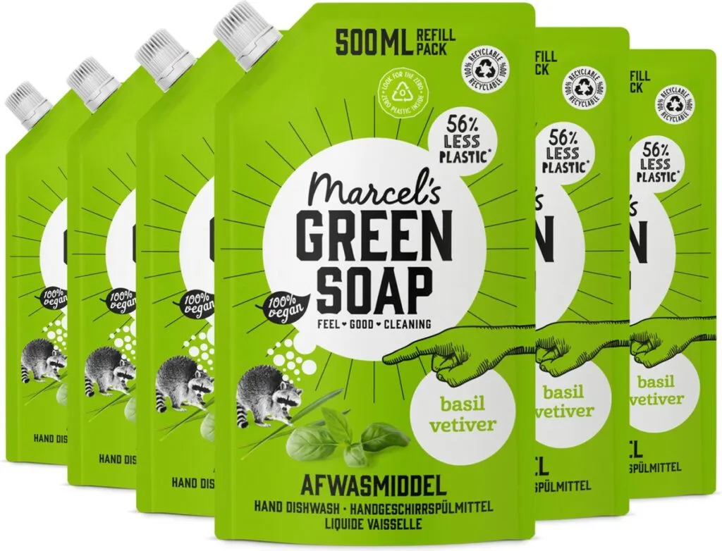 6x Marcel's Green Soap Afwasmiddel Navulling Basilicum & Vetiver (500 ml)