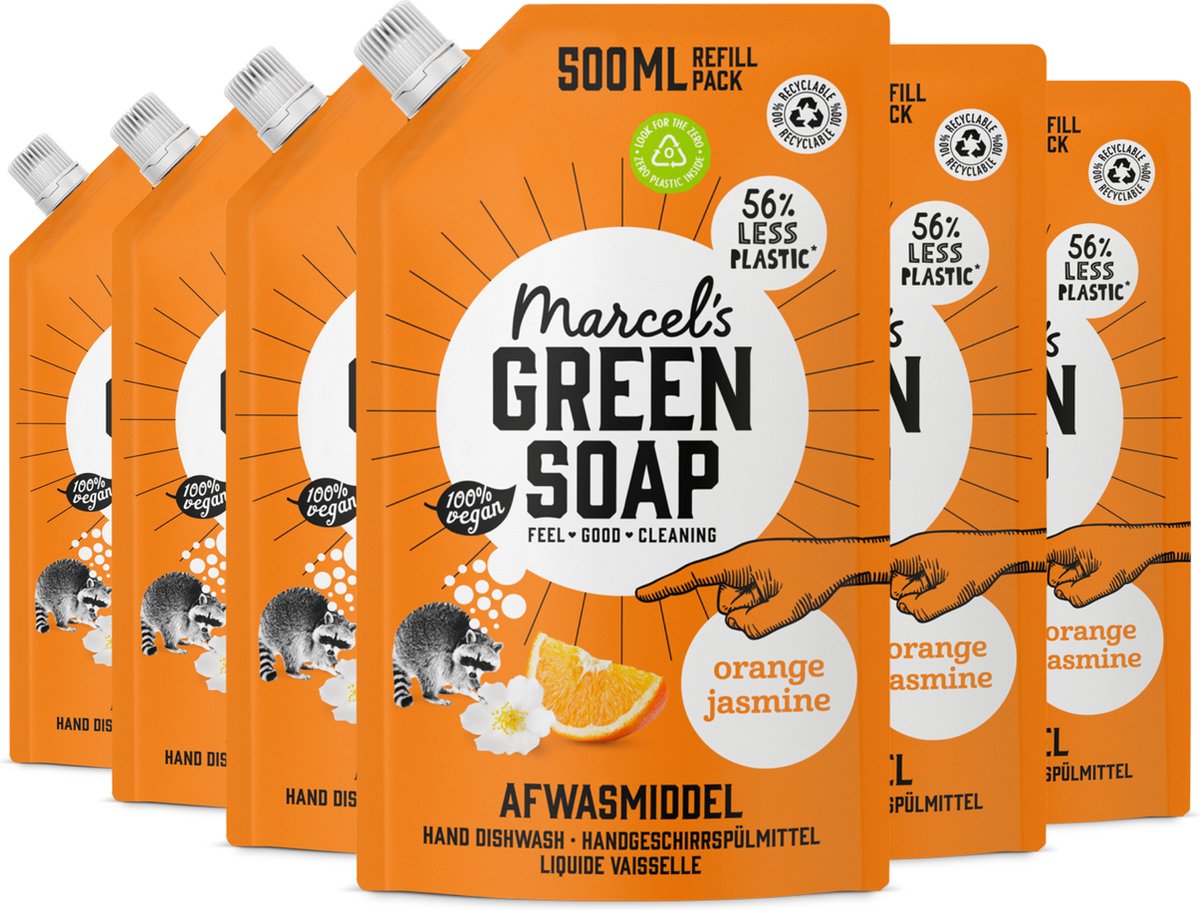 6x Marcel's Green Soap Afwasmiddel Navulling Sinaasappel & Jasmijn (500 ml)