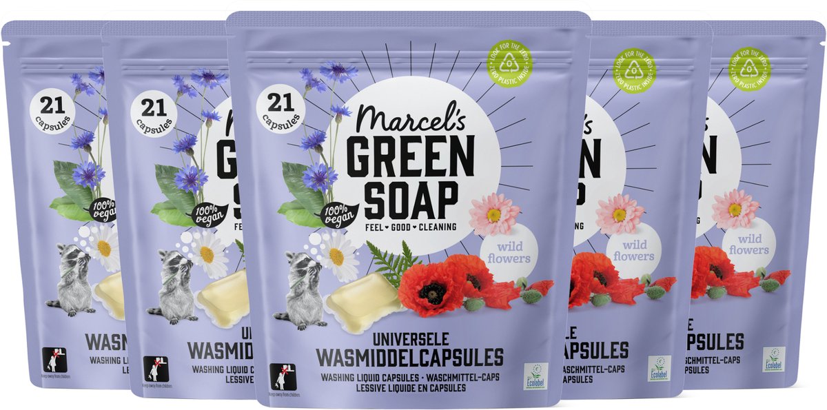 5x Marcel's Green Soap Wascapsules wilde bloemen (21 capsules)