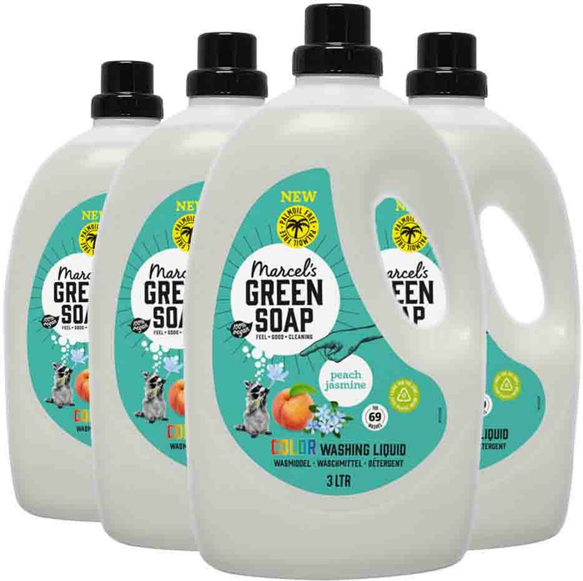 4x Marcel's Green Soap Wasmiddel kleur perzik & jasmijn (3000 ml)