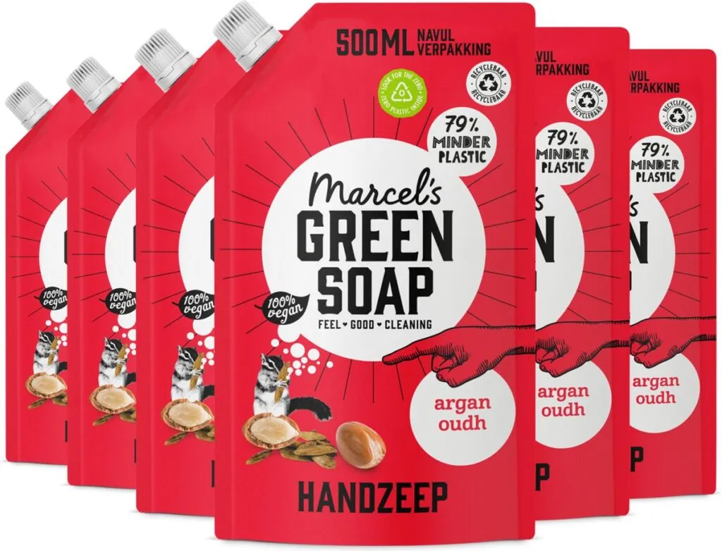 6x Marcel's Green Soap Handzeep argan & Oudh navul (500 ml)