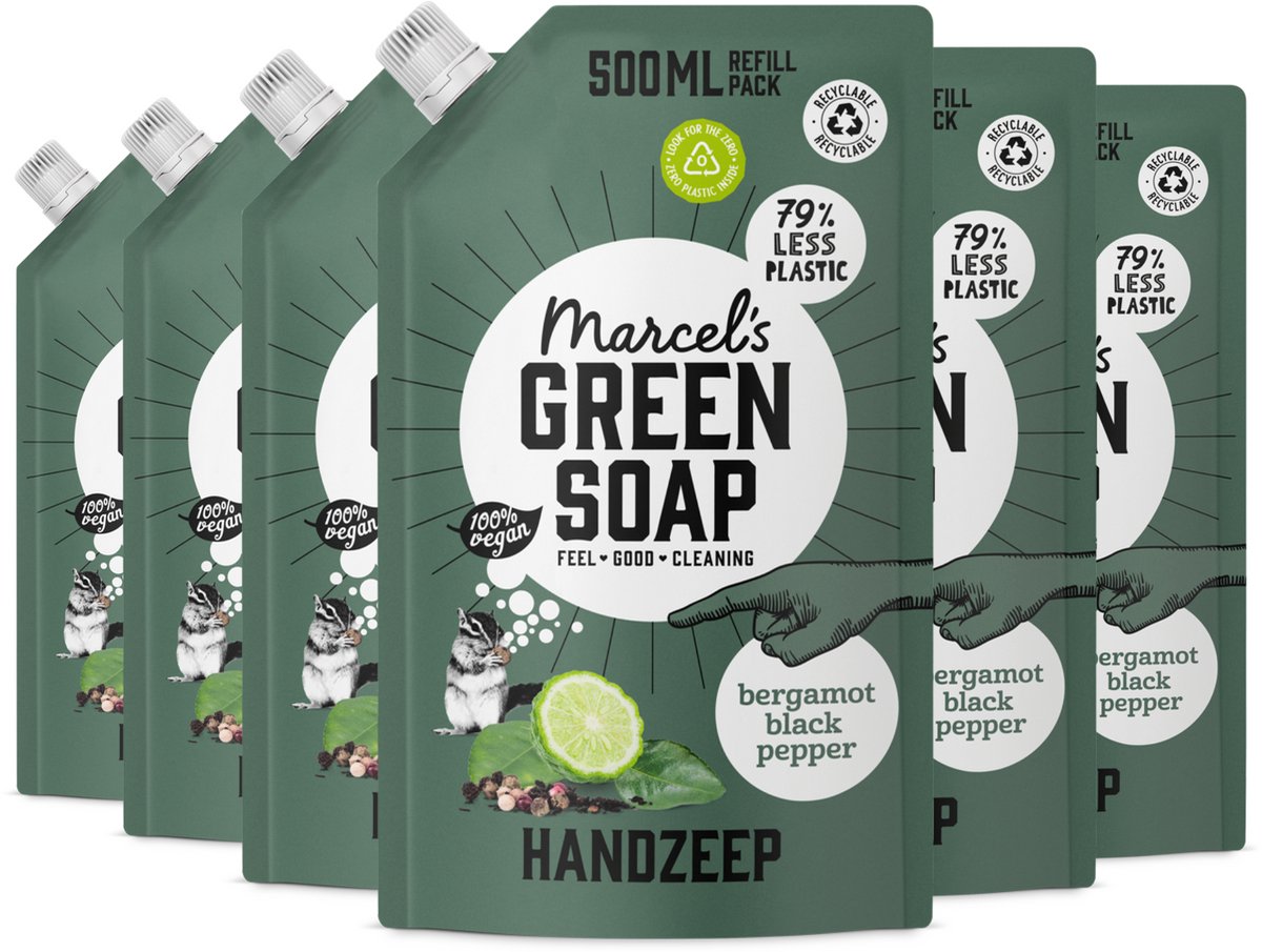 6x Marcel's Green Soap Handzeep Bergamot & Black Pepper Navulling (500 ml)