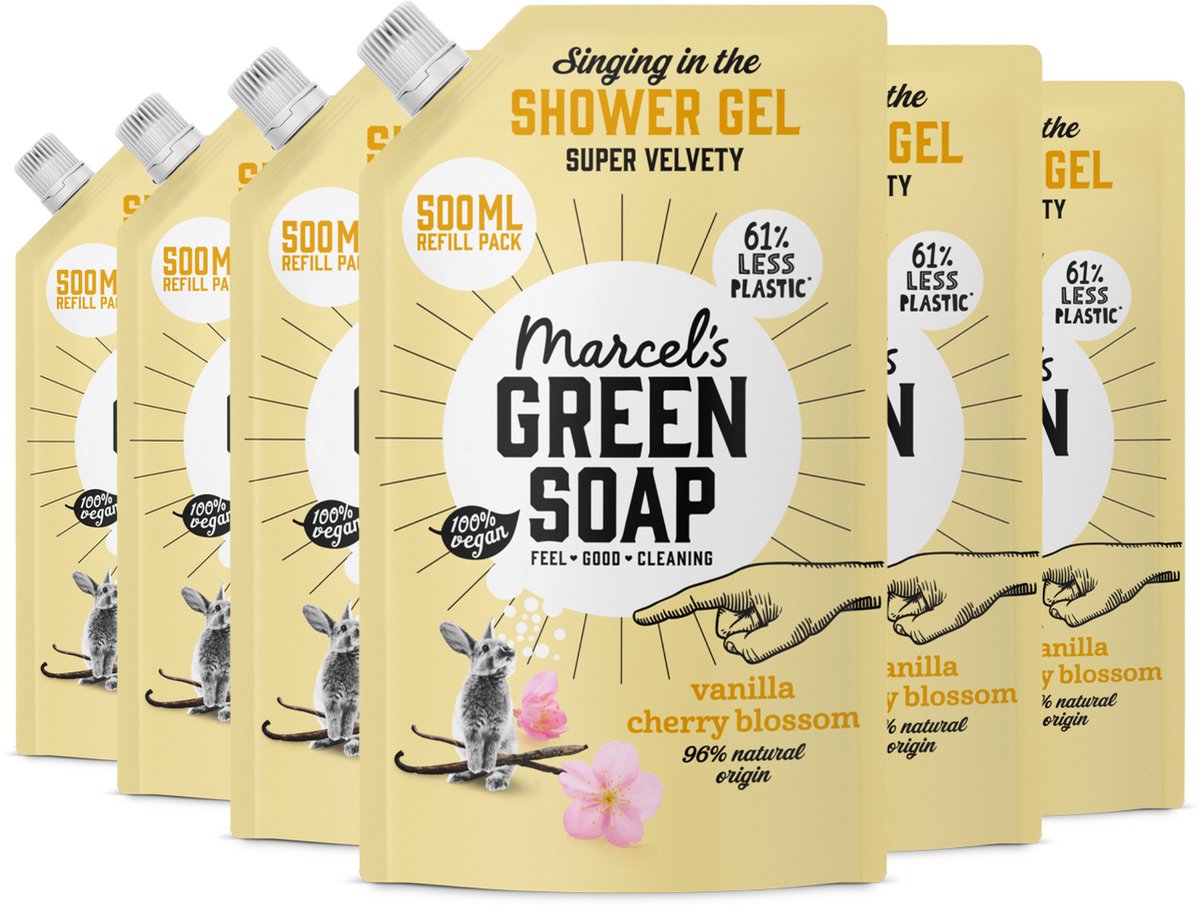 6x Marcel's Green Soap Shower gel Vanille & Cherry Blossom navul (500 ml)