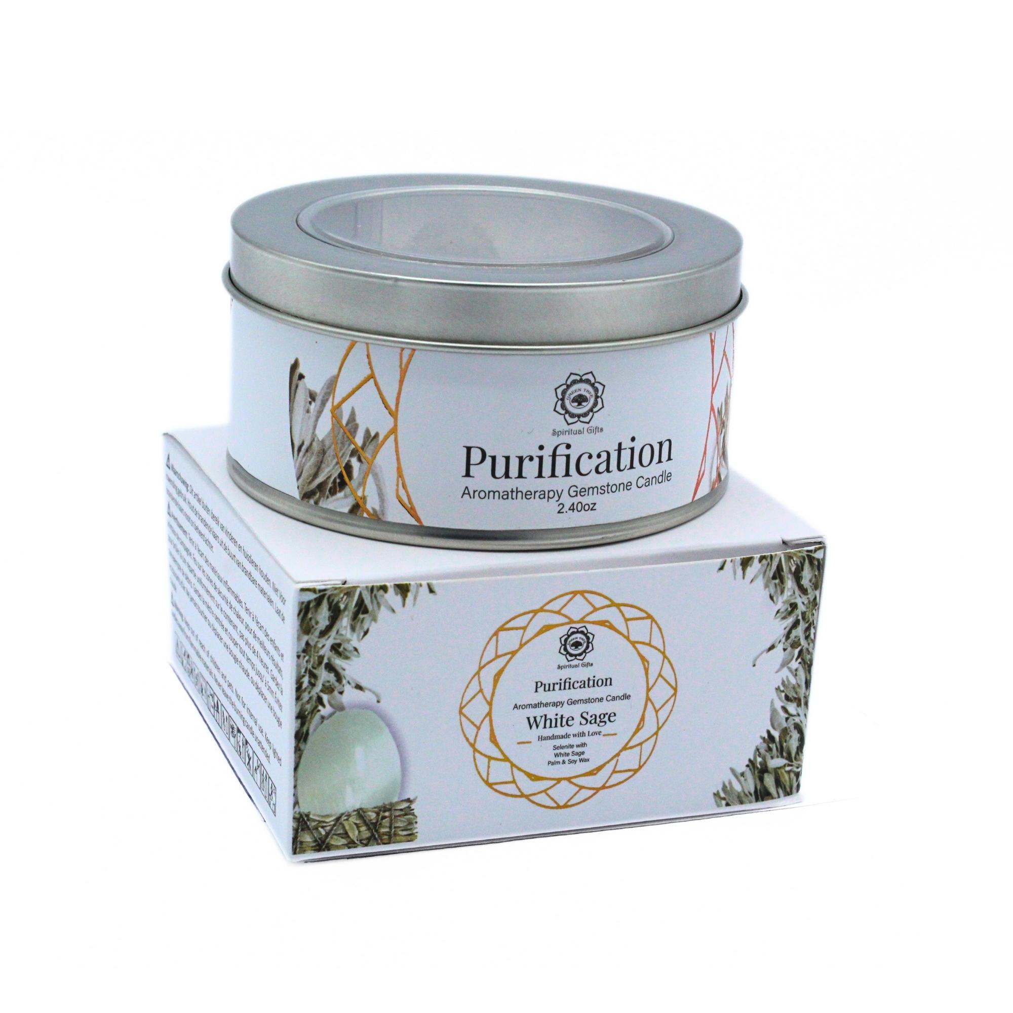 Green Tree Gemstone Candle Purification White Sage (70 gr)