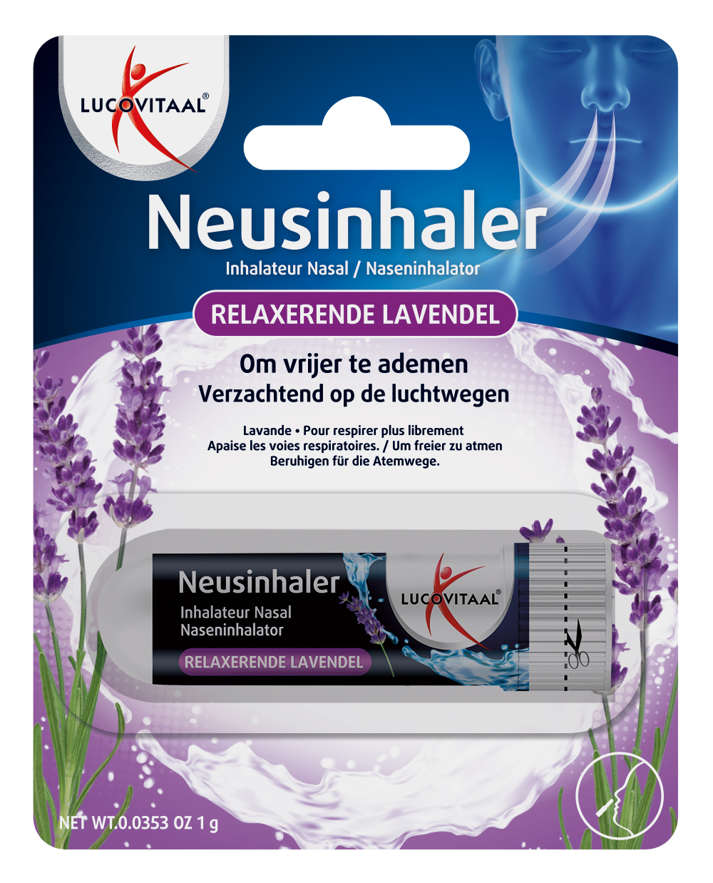 Lucovitaal Neusinhaler Vrijer Ademen Relaxerende Lavendel (1 gr)