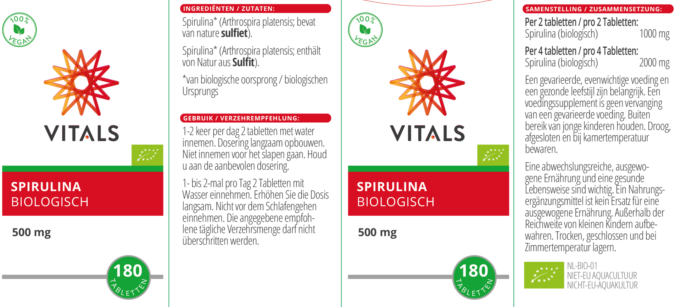 Vitals Spirulina 500 mg bio (180 tabletten) - image 3