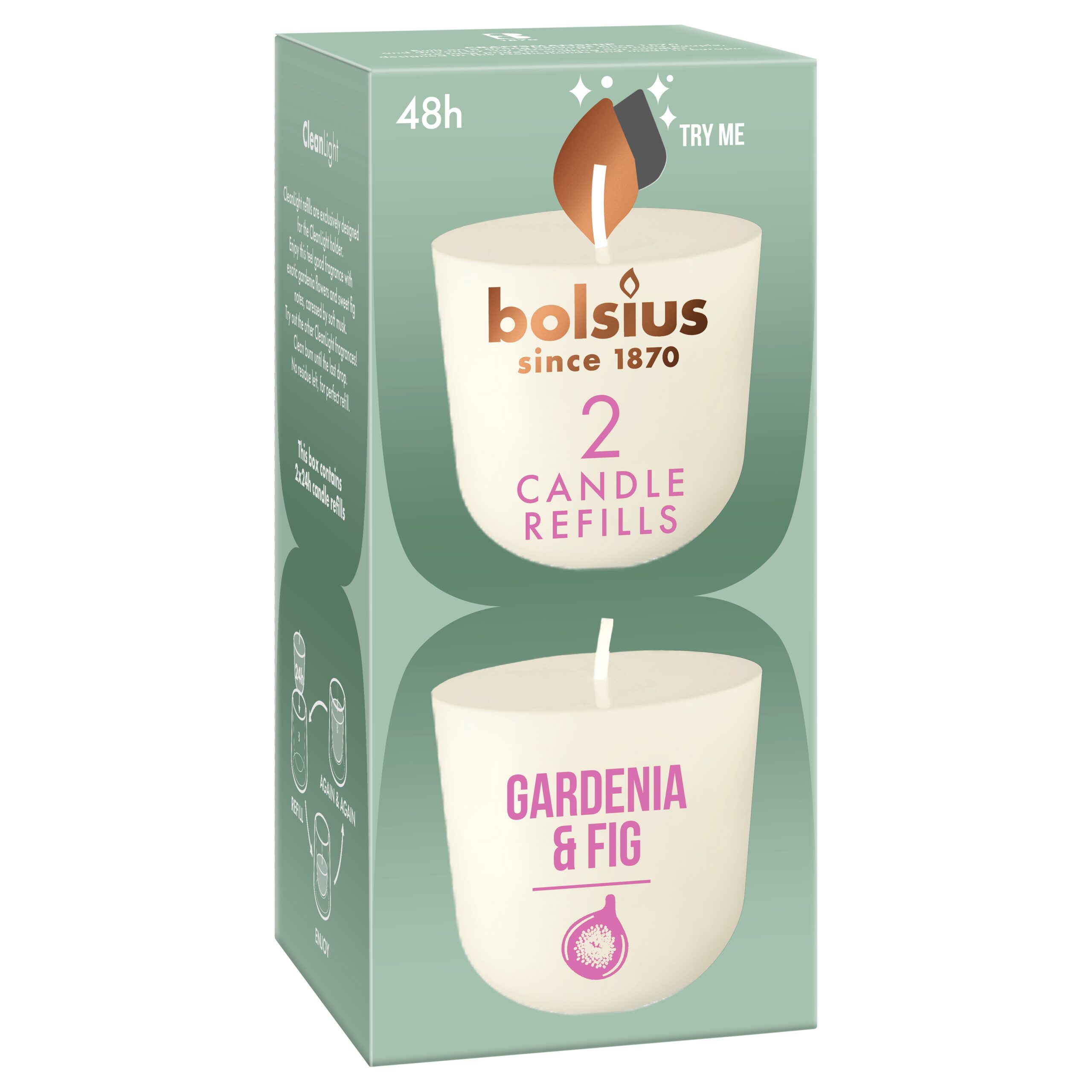 Bolsius Navulling Clean Light pack 2 Gardenia & Fig (2 stuks)