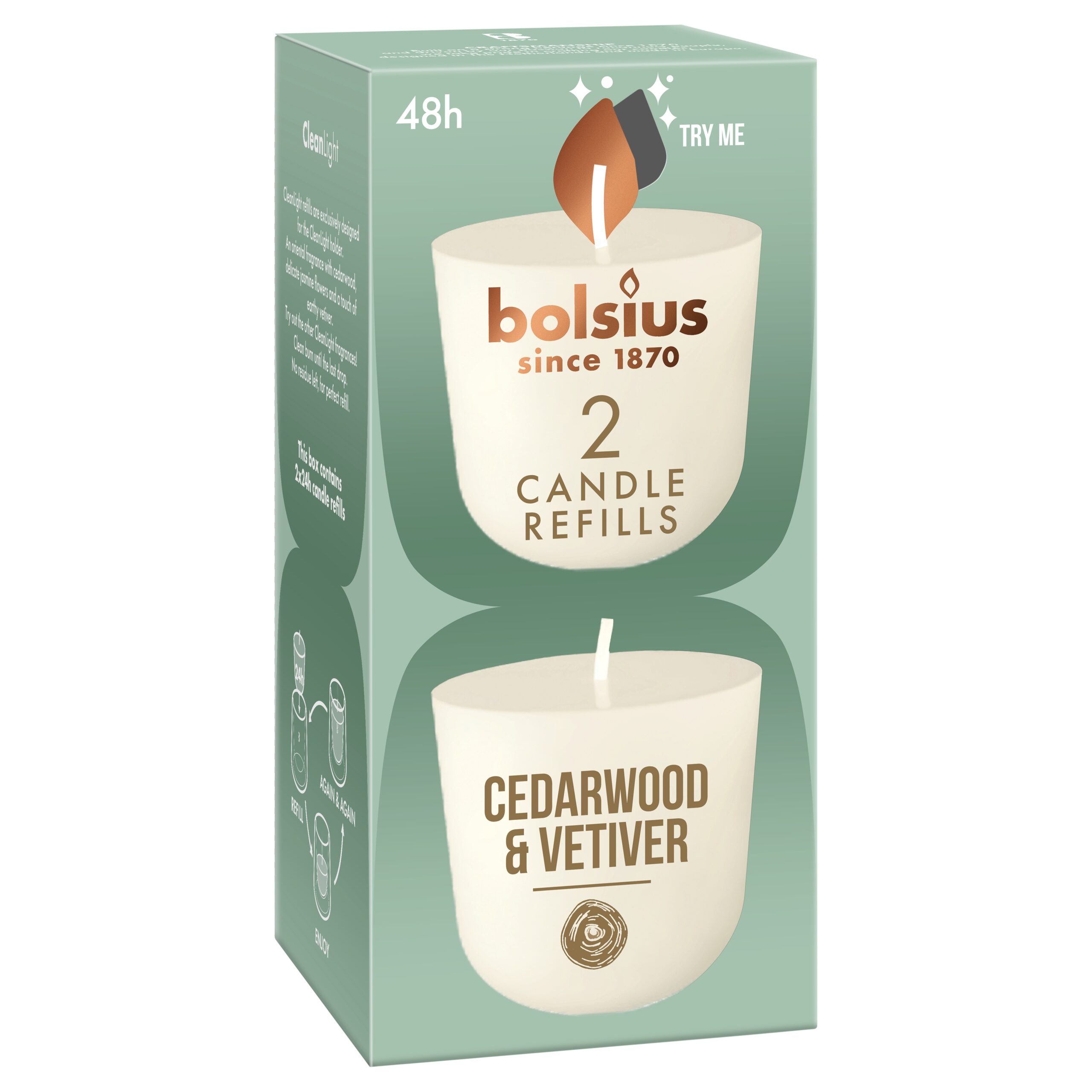 Bolsius Navulling Clean Light pack 2 Cedarwood & Vetiver (2 stuks)