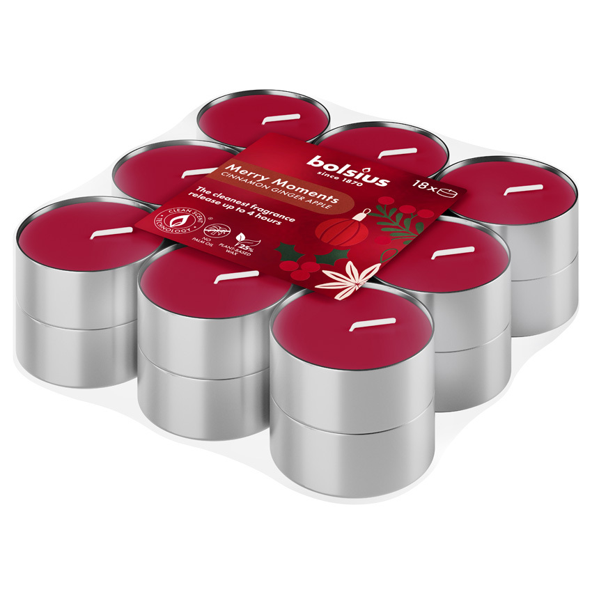 Bolsius Geurtheelichten 4u True Glow Merry Moments (18 stuks)