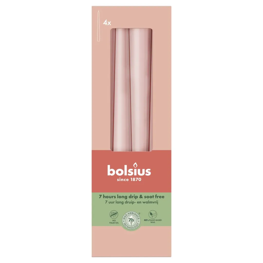 Bolsius Gotische kaarsen 245/24 doos 4 Misty Pink (4 stuks)