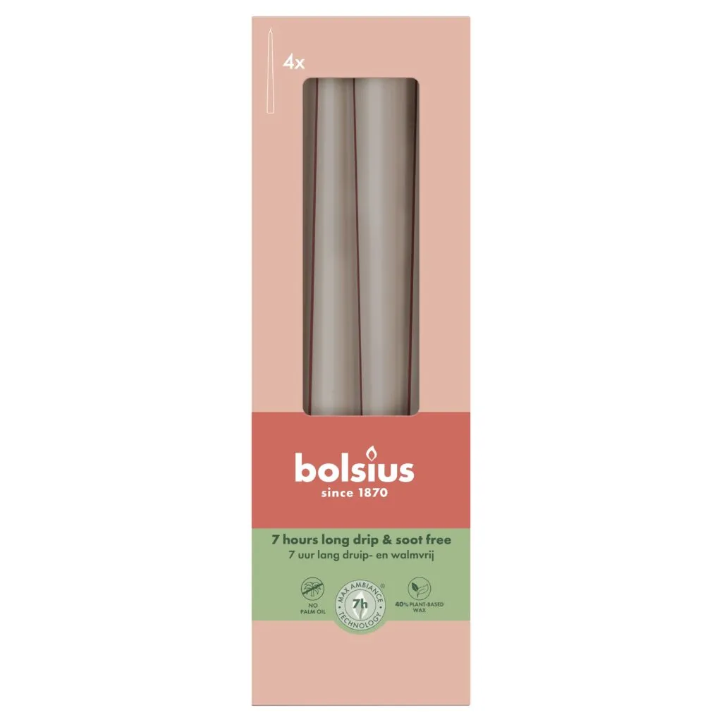 Bolsius Gotische kaarsen 245/24 doos 4 Light Taupe (4 stuks)
