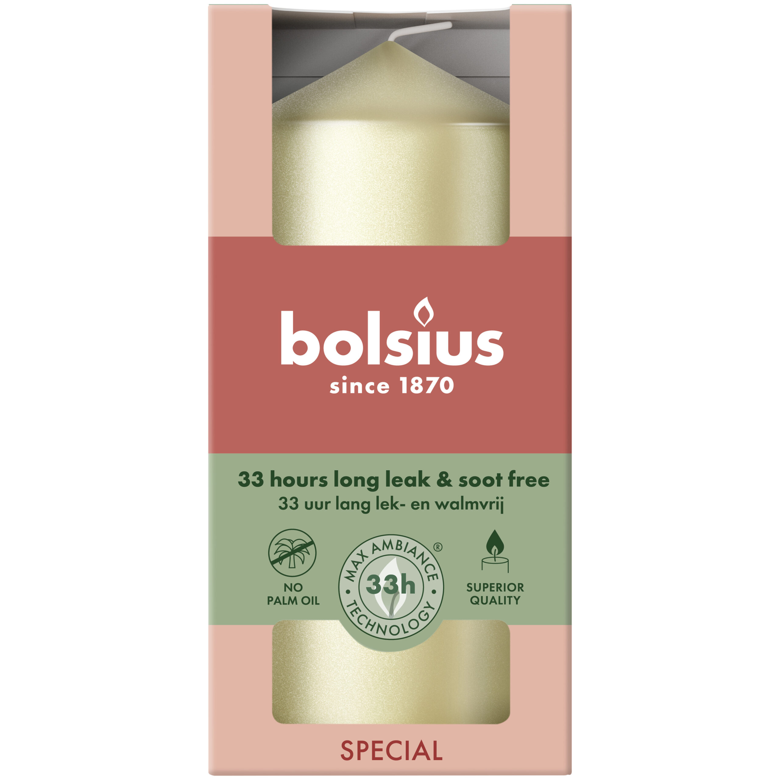 Bolsius Stompkaars 120/58 metallic White Silver (1 stuk)