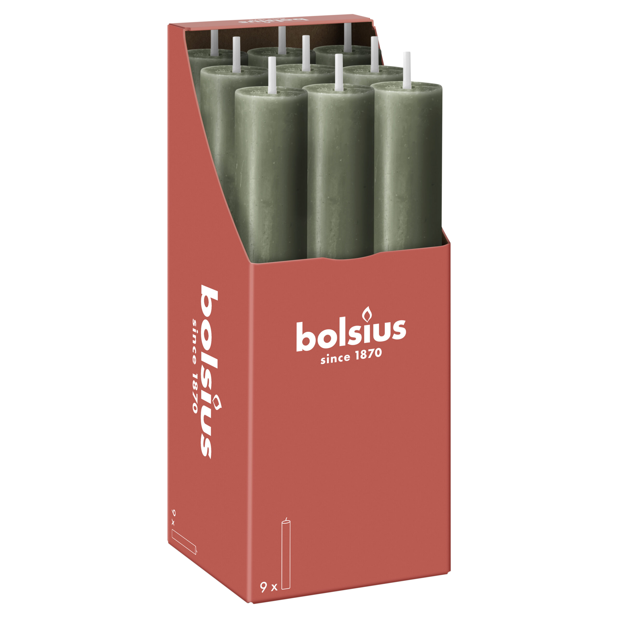 Bolsius Rustiek tafelkaars XL Fresh Olive (9 stuks)