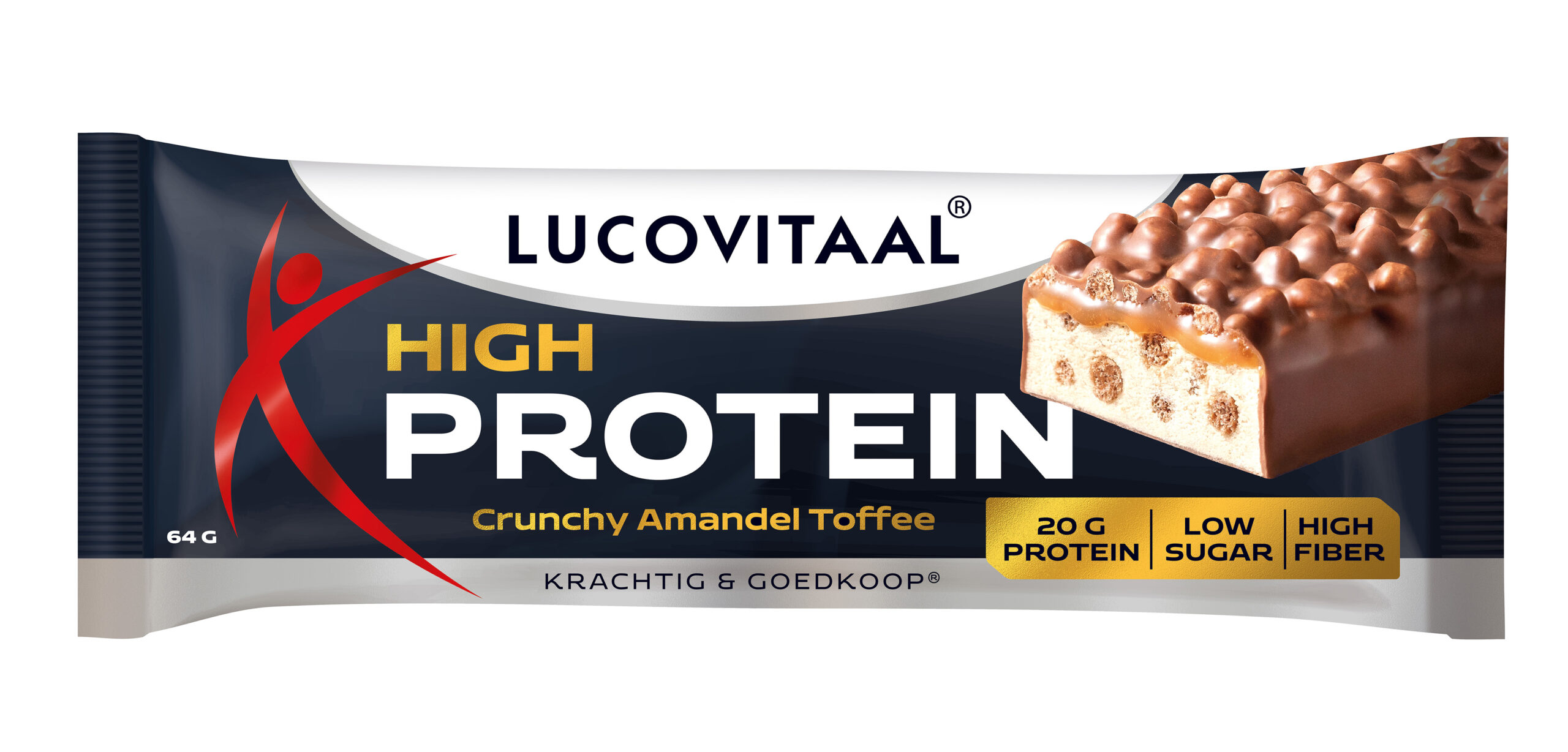 Lucovitaal Protein High reep -Crunchy Amandel Toffee Vega (1 stuk)