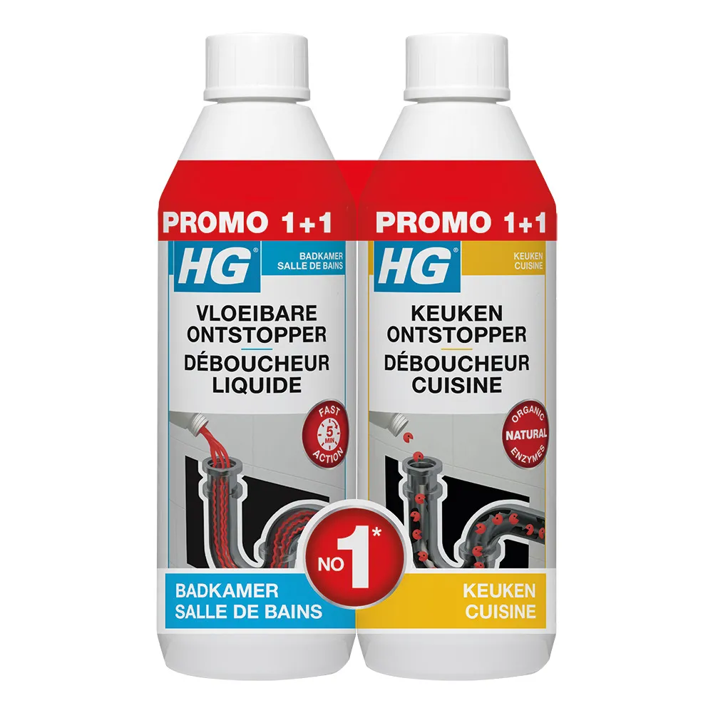 HG Vloeibare Ontstopper & Keukenontstopper set (2 x 500ml)