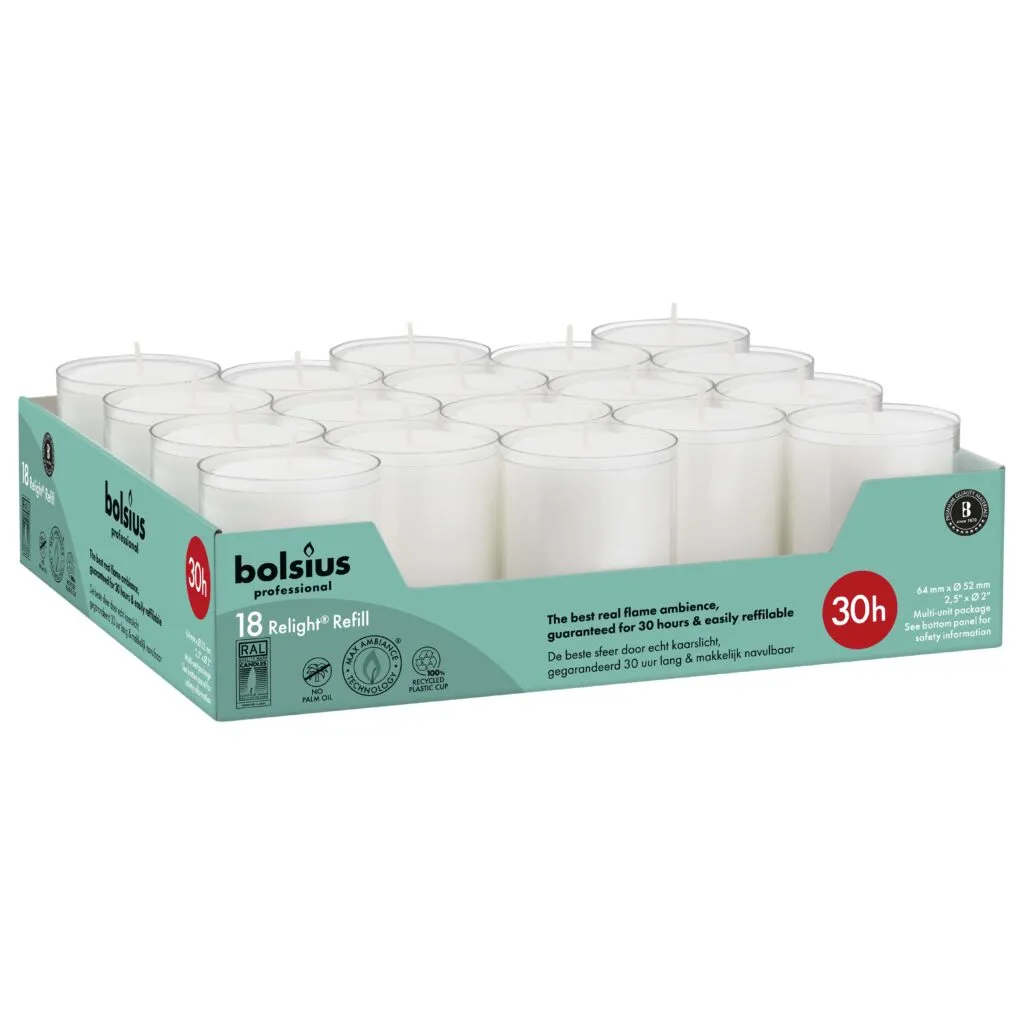 Bolsius Horeca Relight Navullingen 64/52 Transparant (18 stuks)