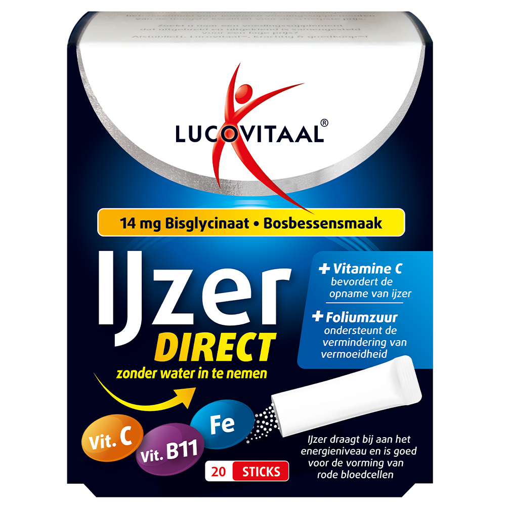Lucovitaal IJzer Bisglycinaat Direct Bosbessensmaak (20 zakjes)