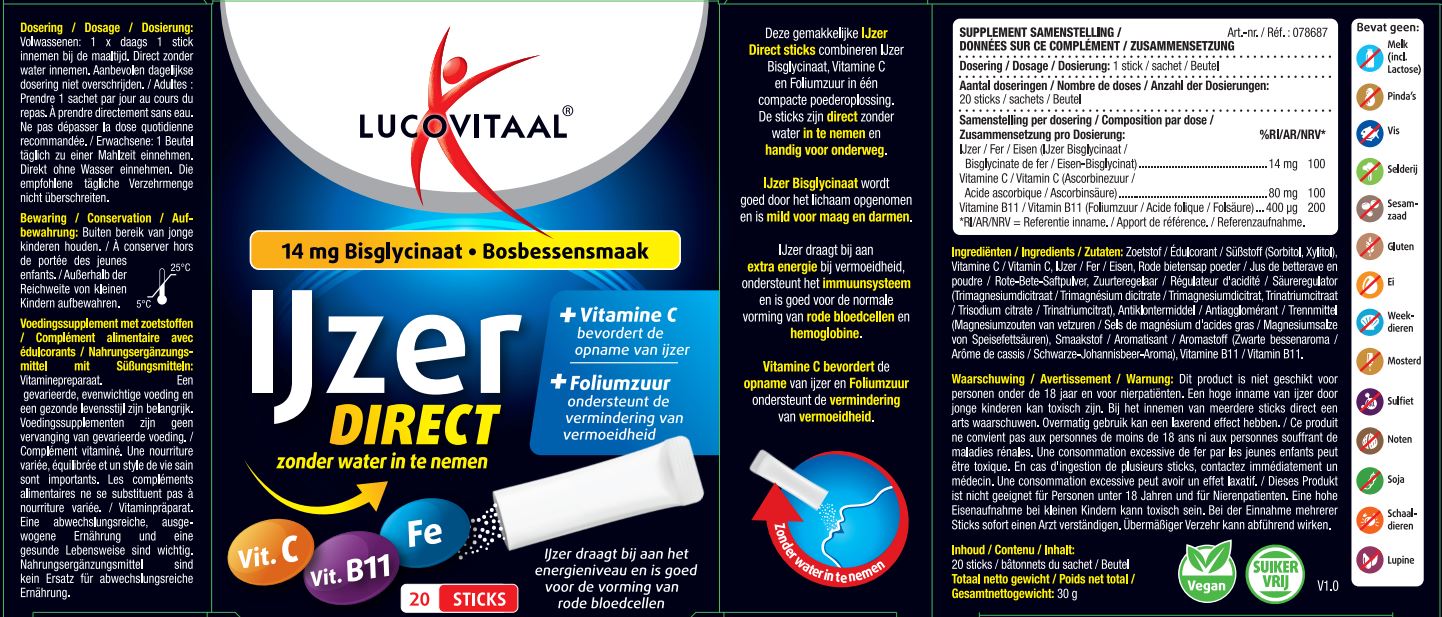 Lucovitaal IJzer Bisglycinaat Direct Bosbessensmaak (20 zakjes)