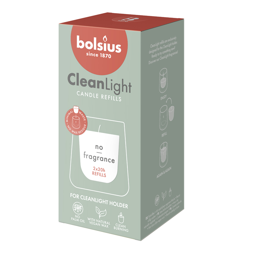 Bolsius Clean Light navulling Geurloos (2 stuks)