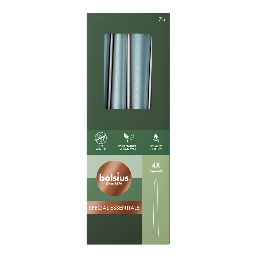 Bolsius Gotische Kaars 245/24 Doos 4 Metallic Blauw (4 stuks)