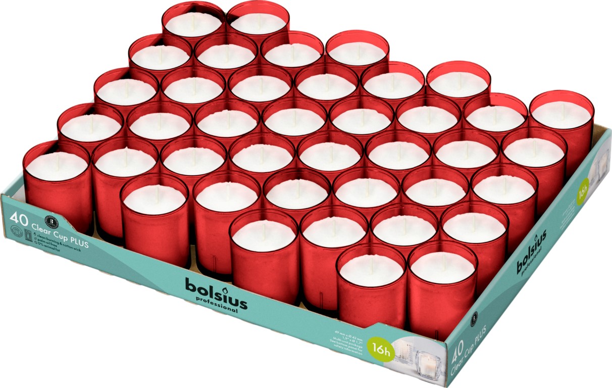 Bolsius Horeca Clear Cups 55/42 Tray 40 Rood (40 stuks)
