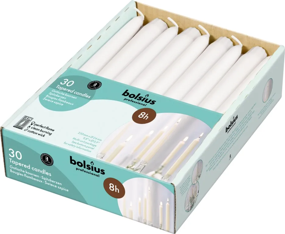 Bolsius Horeca Gotische Kaars 250/24 Doos 30 Wit (30 stuks)