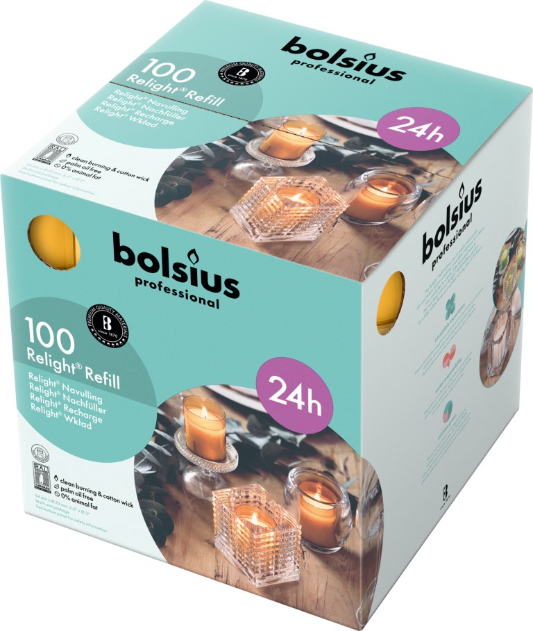 Bolsius Horeca Relight® Navullingen 64/52 Amber (100 stuks)