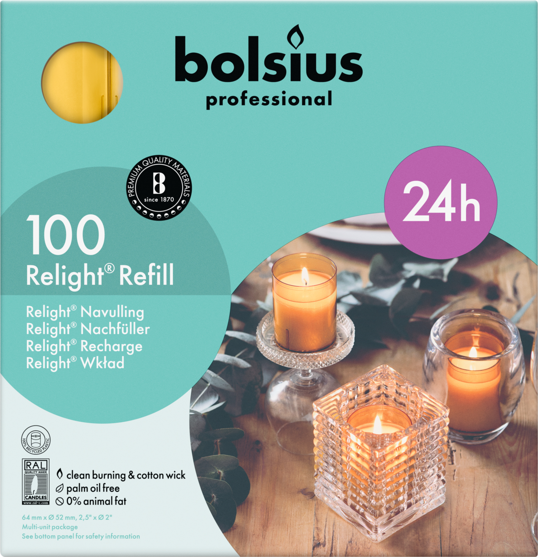 Bolsius Horeca Relight® Navullingen 64/52 Amber (100 stuks) - image 2