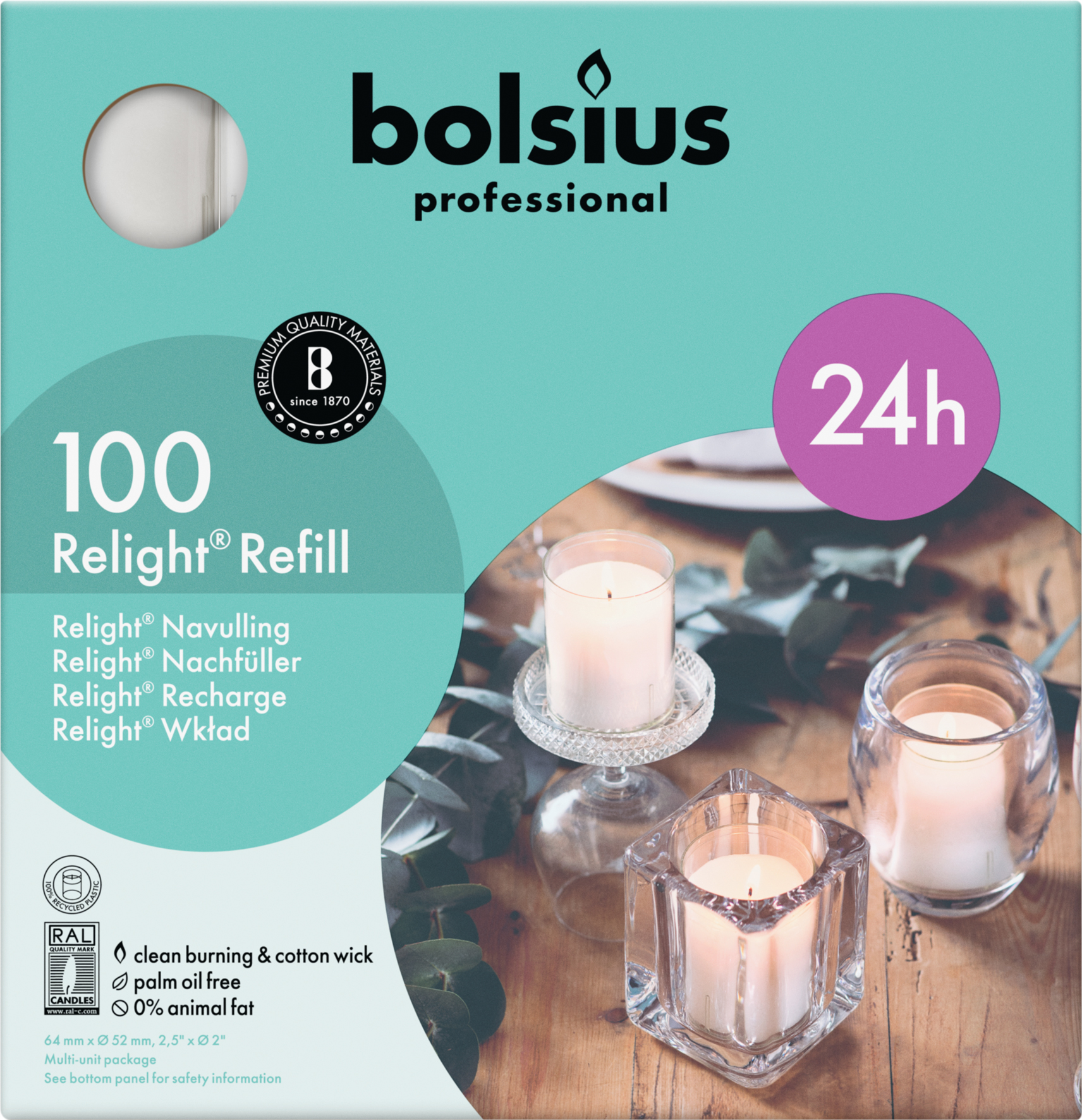 Bolsius Horeca Relight® Navullingen 64/52 Transparant (100 stuks) - image 2