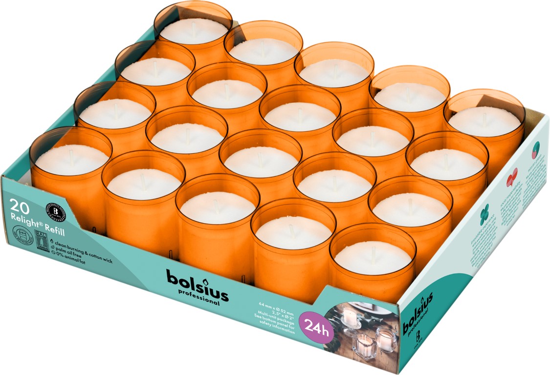 Bolsius Horeca Relight® Navullingen 64/52 Oranje (20 stuks)