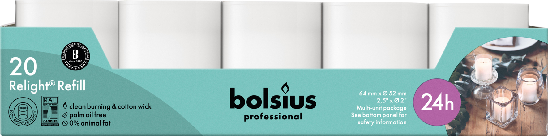 Bolsius Horeca Relight® Navullingen 64/52 Wit (20 stuks) - image 2