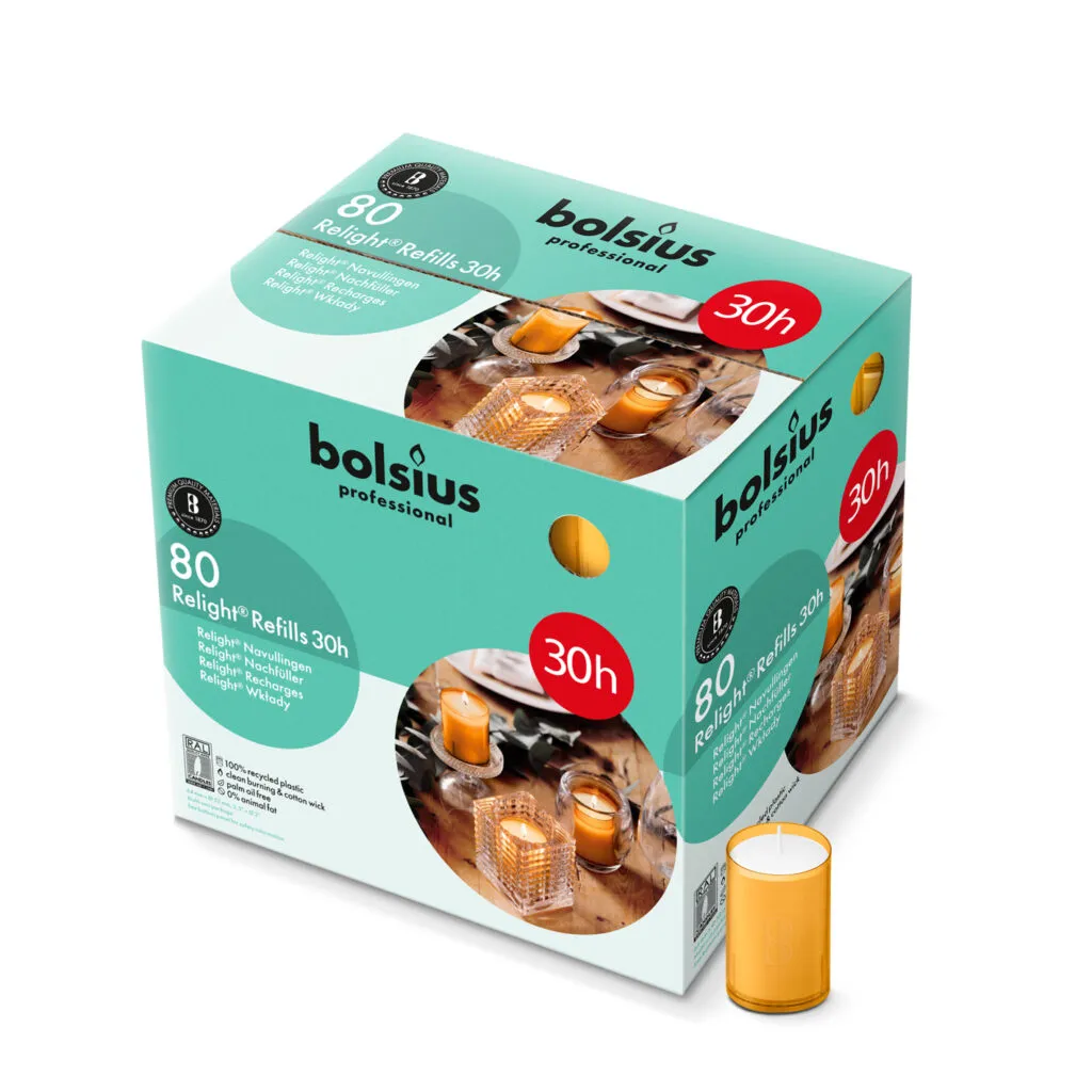 Bolsius Horeca Relight® Plus Navullingen 64/52 Amber (80 stuks)