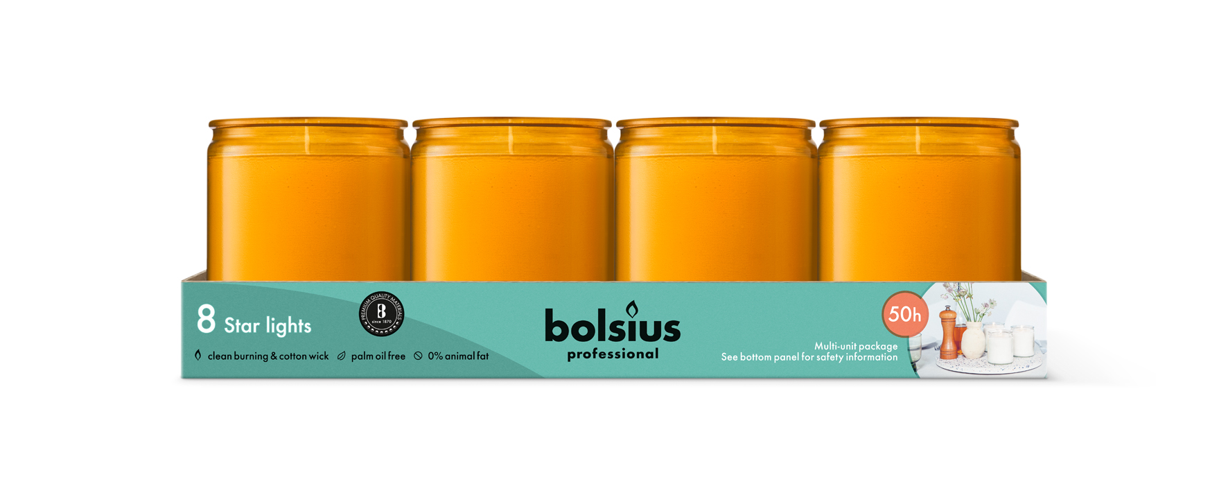 Bolsius Horeca Star Light Glas 82/68 Amber (8 stuks)