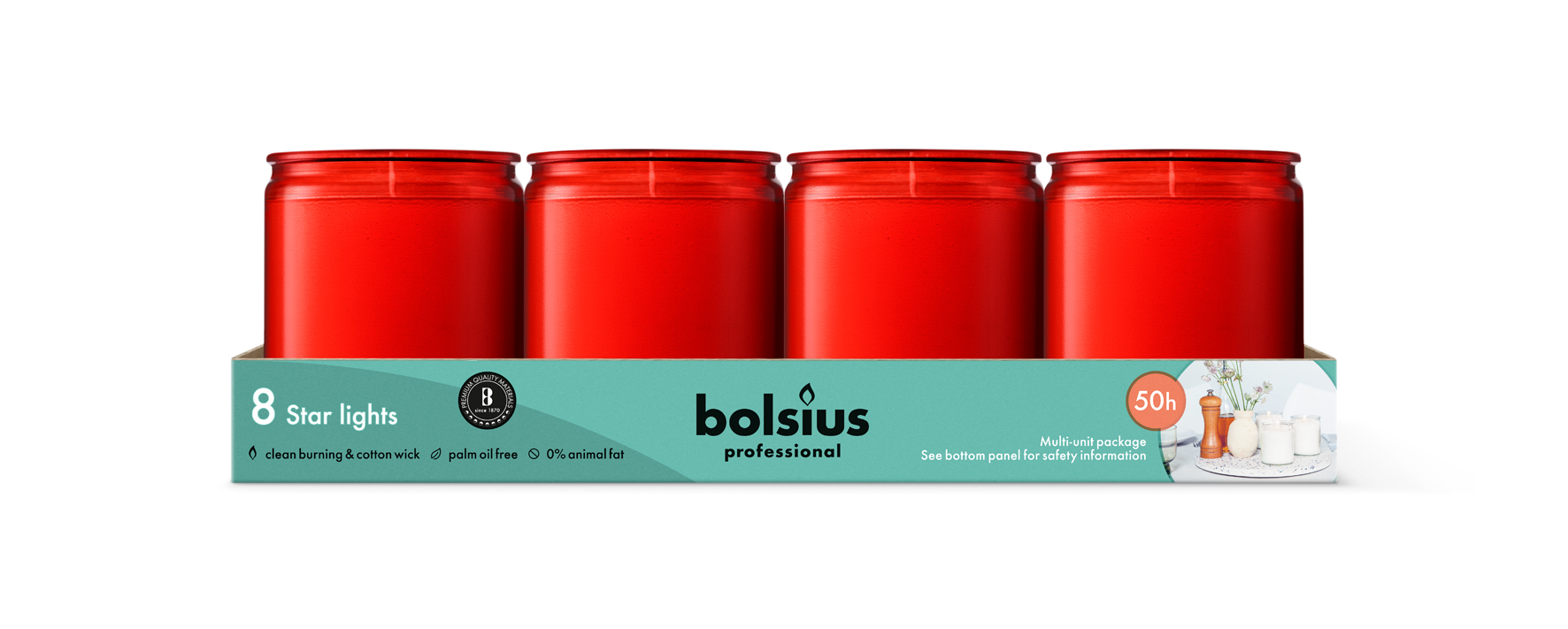 Bolsius Horeca Star Light Glas 82/68 Rood (8 stuks)