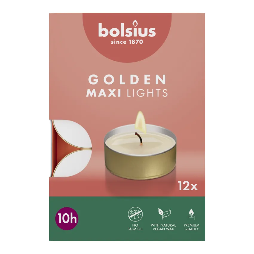 Bolsius Maxi-lichten 10u Gouden cup (12 stuks)