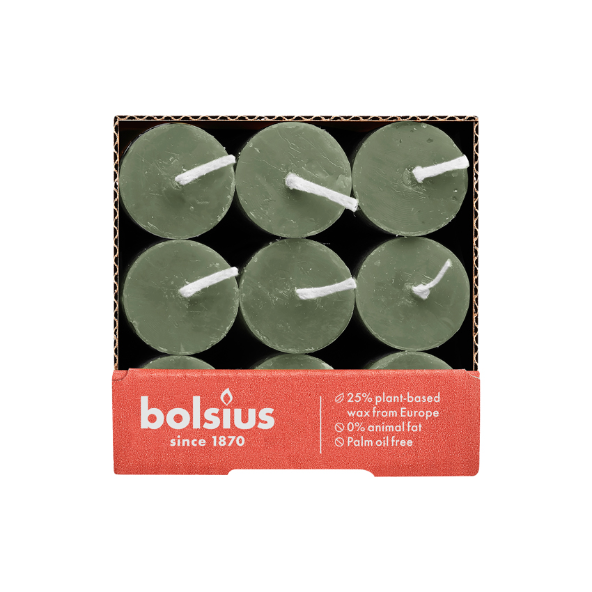 Bolsius Rustieke Tafelkaars 270/23 Fresh Olive (9 stuks)