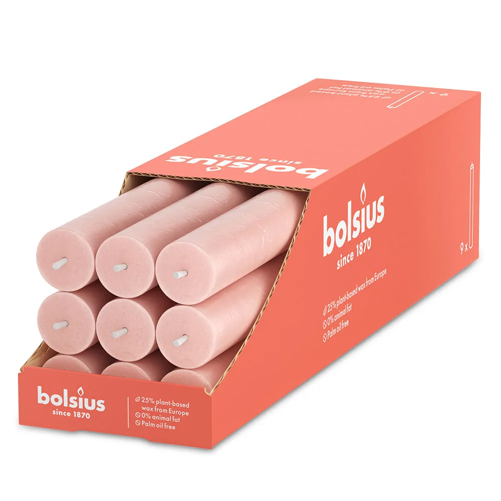 Bolsius Rustieke Tafelkaars 270/23 Misty Pink (9 stuks)