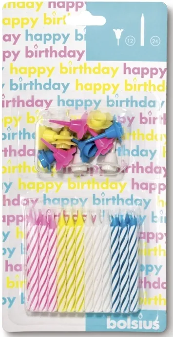 Bolsius Taartkaarsjes met houder assorti (24 stuks)