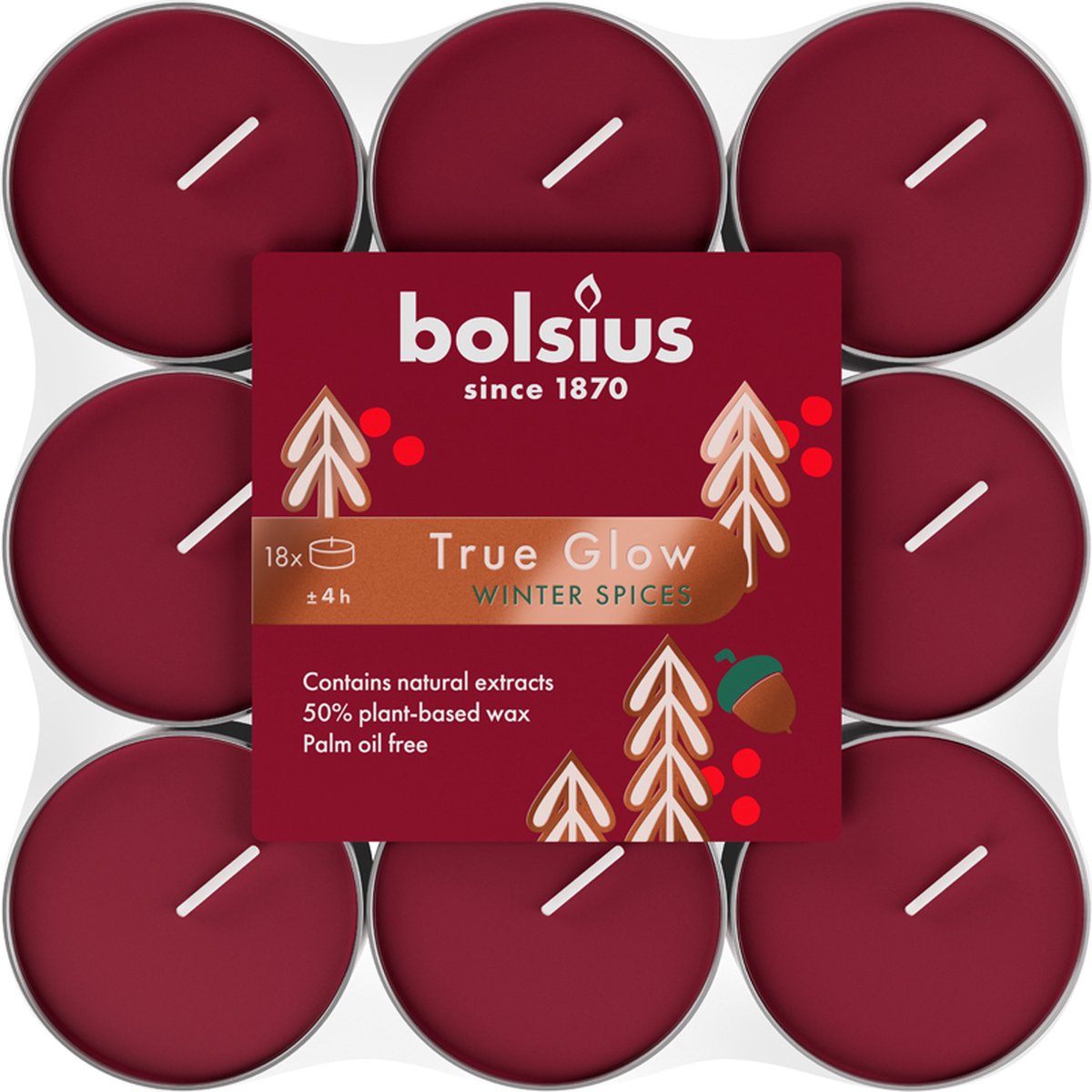 Bolsius True Glow Geurtheelicht Brick Winter Spices (18 stuks)