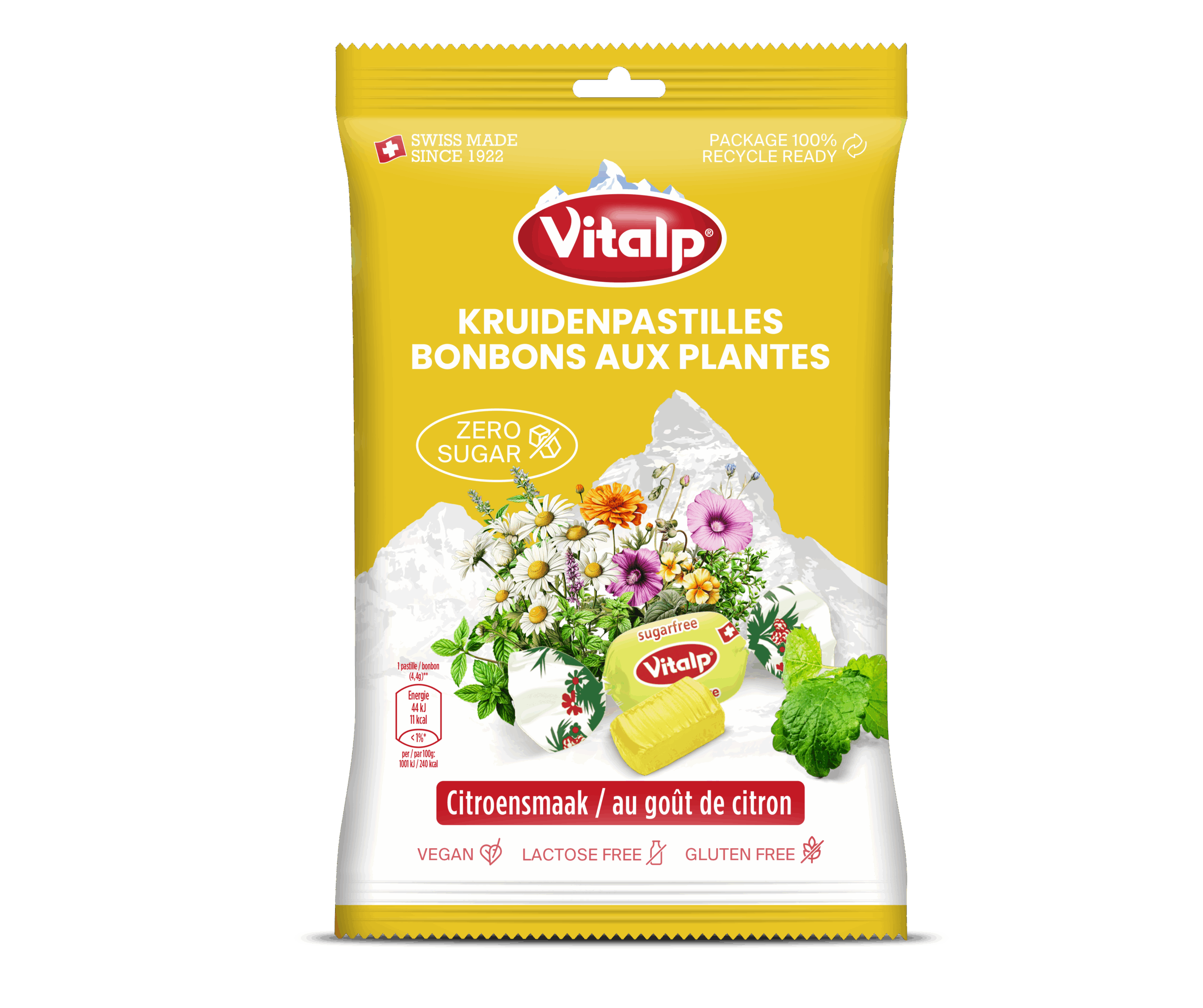 Vitalp Kruidenpastilles Citroen Suikervrij (75 gr)