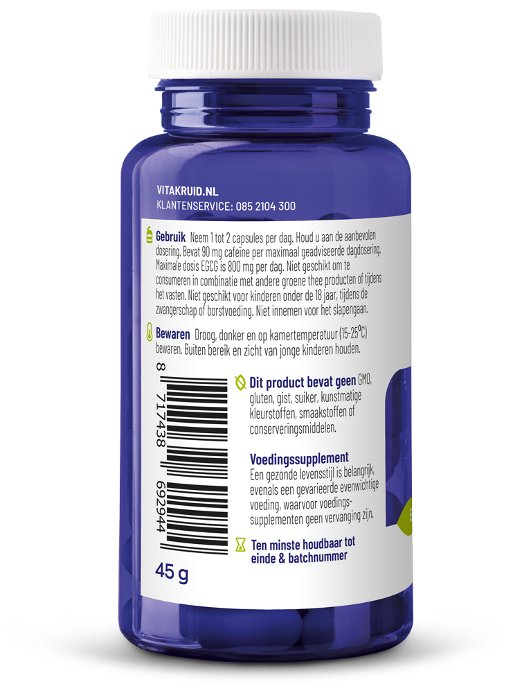 Vitakruid Energiecomplex O.A. Groene Thee 750 En Ginseng 200 (60 vega capsules) - image 2