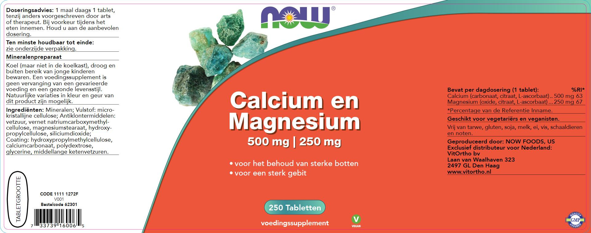 Now Calcium 500 mg en Magnesium 250mg (250 tabletten)