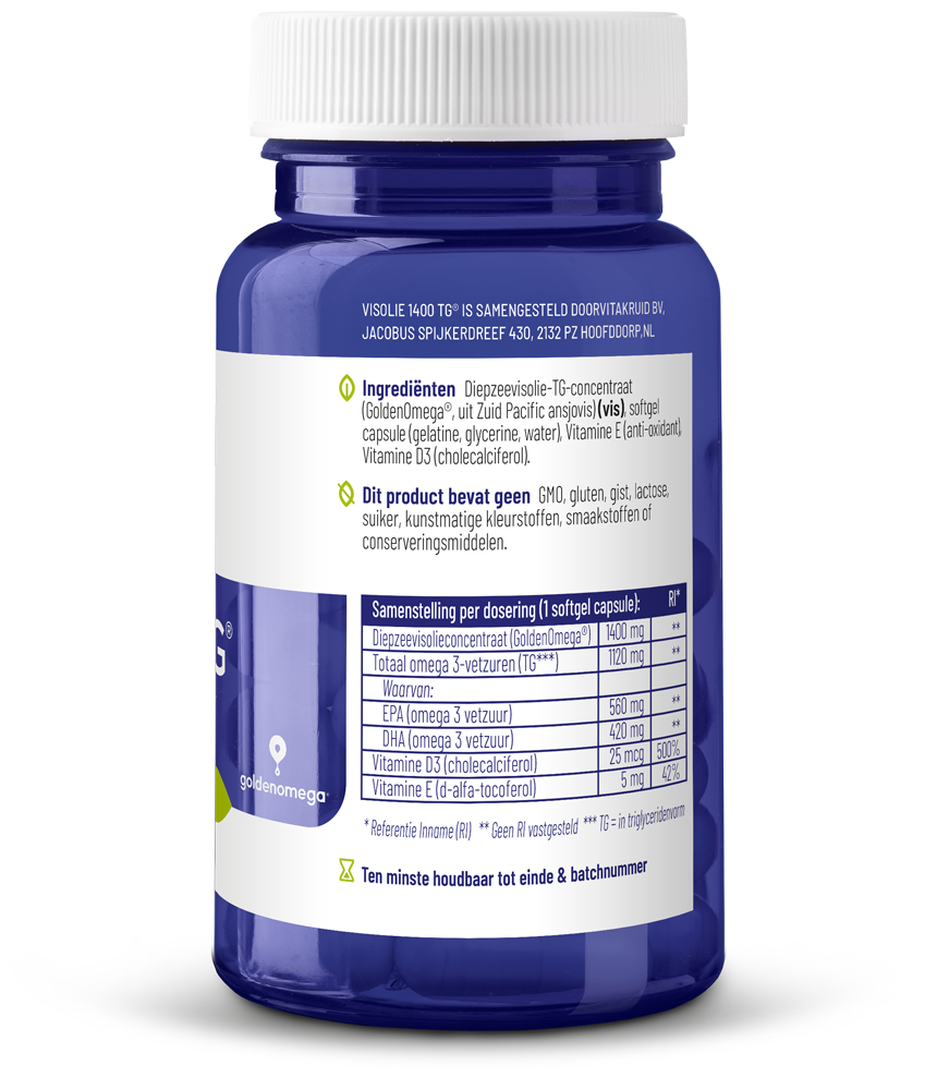 Vitakruid Visolie 1400 Tg® Triglyceriden Met D3 (30 softgels) - image 2