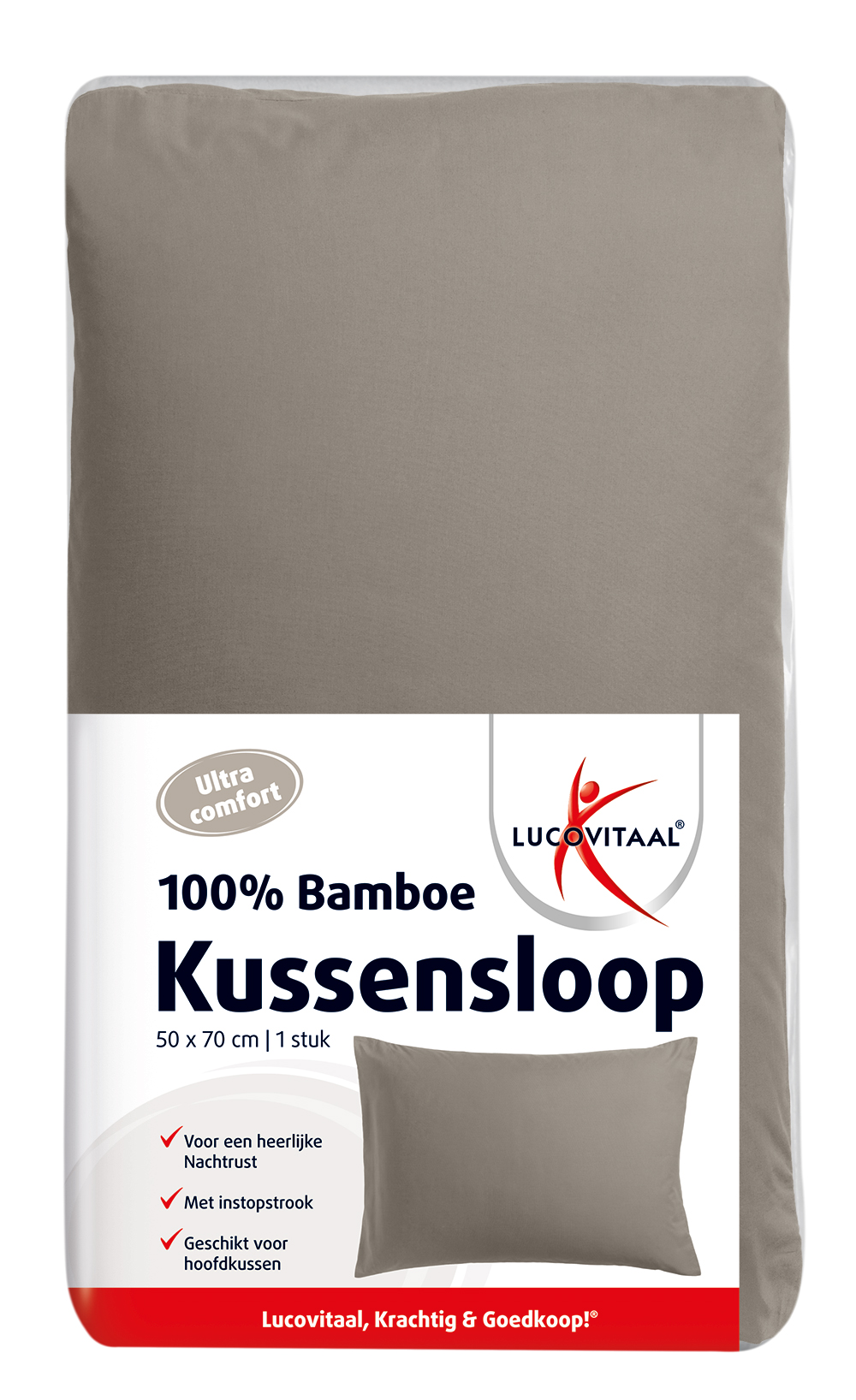 Lucovitaal Bamboe Kussensloop Taupe (1 stuk)