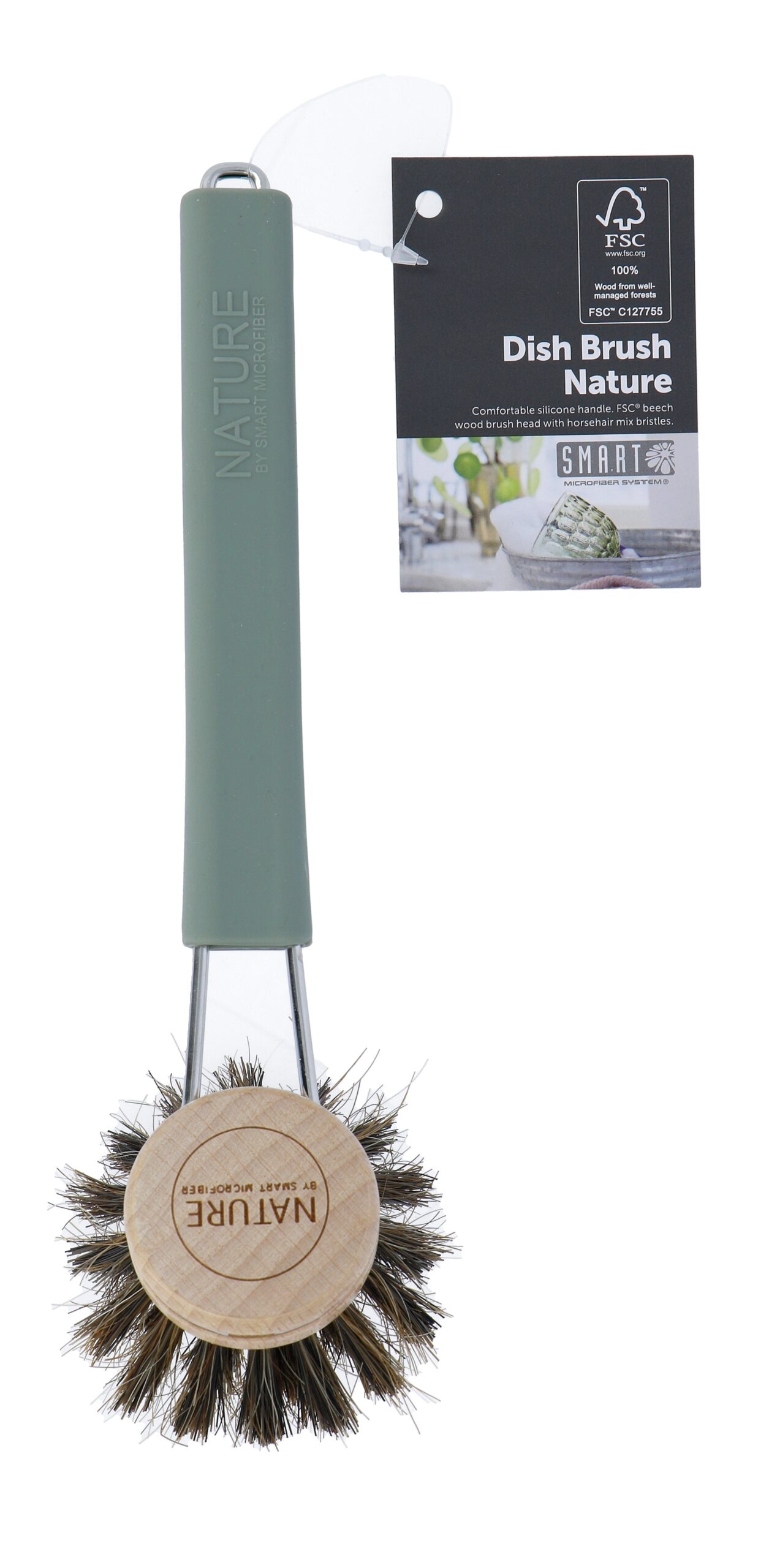 Smart Nature Afwasborstel Met Rvs/Siliconen Steel En Vervangbare Fsc Borstelkop (1 stuk)