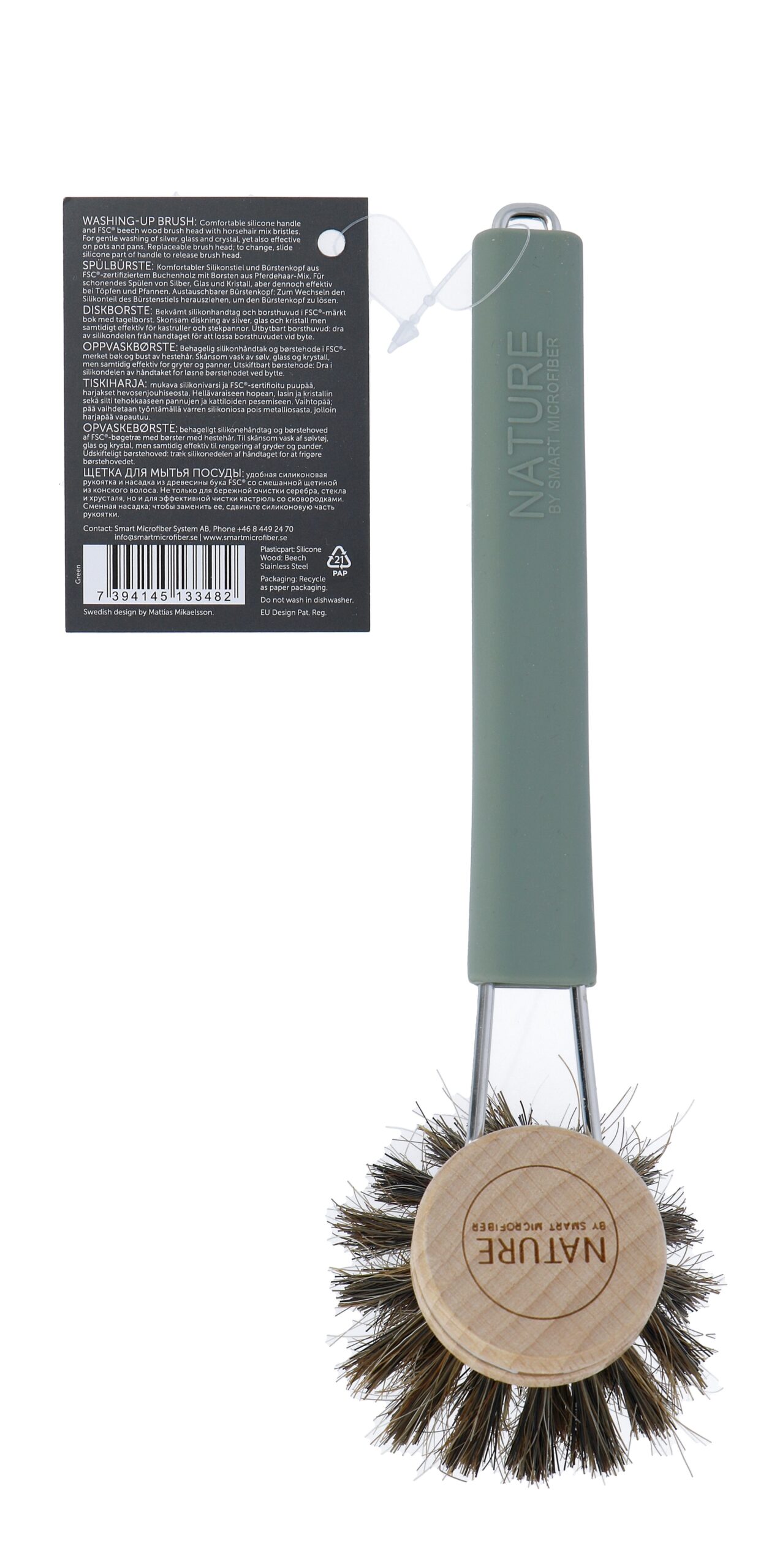 Smart Nature Afwasborstel Met Rvs/Siliconen Steel En Vervangbare Fsc Borstelkop (1 stuk)