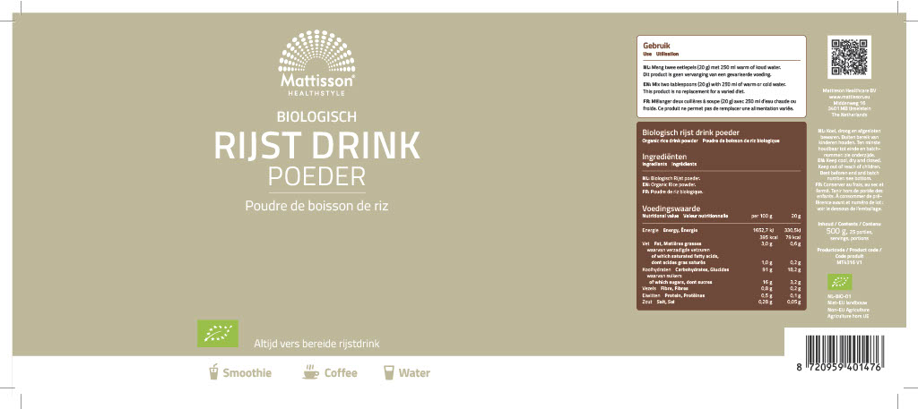 Mattisson Organic Rijst Drink (500 gr)