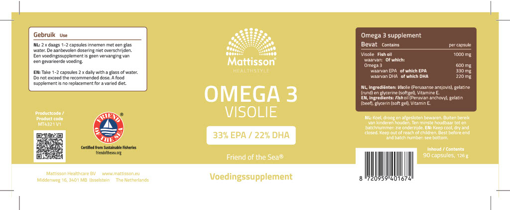 Mattisson Fos Omega 3 Visolie Epa 33% / Dha 22% 1000Mg (90 capsules)