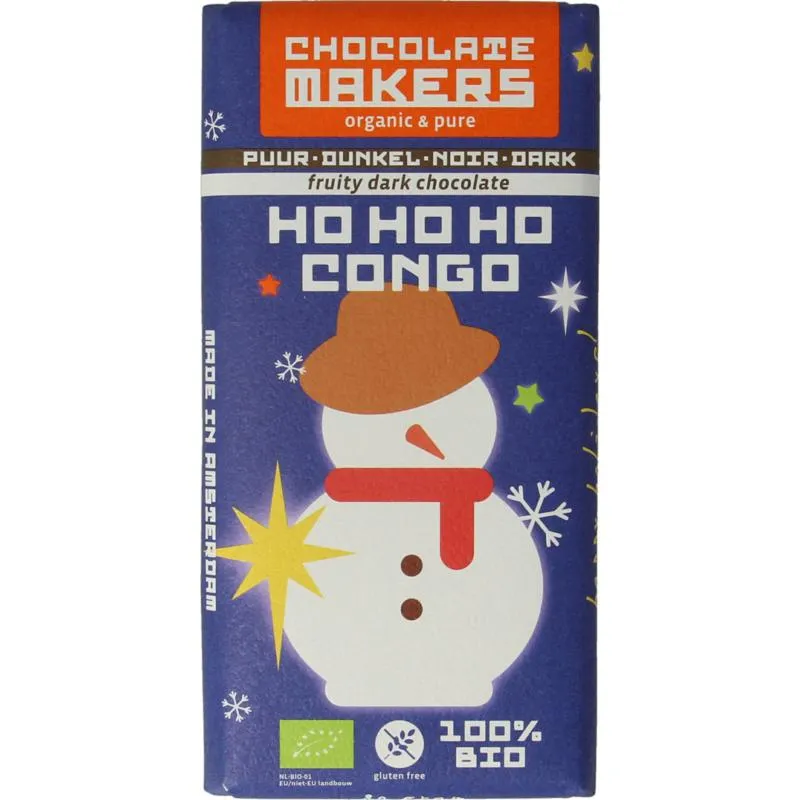 Chocolatemakers Kerstreep Ho Ho Ho Congo 68% Puur Bio (80 gr)