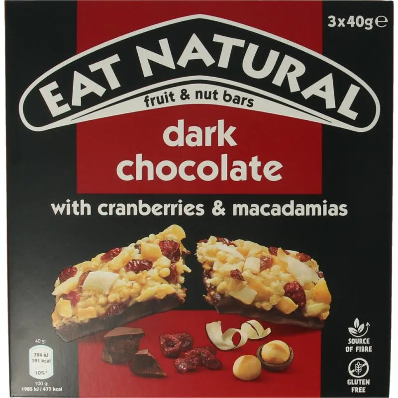 Eat Natural Pure Chocolate Cranberry Macadamia 3 X 40 Gr (120 gr)